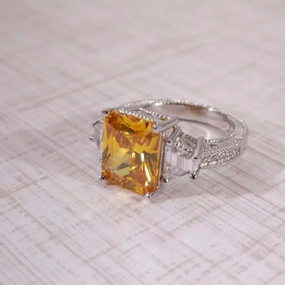 Simulated Yellow Diamond Ring in Sterling Silver Size 7